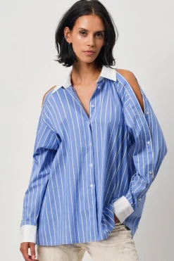 Dames blouse lange mouw blauw