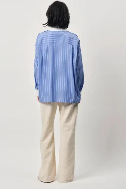 Dames blouse lange mouw blauw