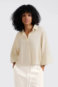 Dames blouse lange mouw bruin