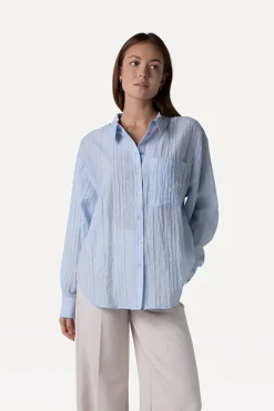 Dames blouse lange mouw blauw