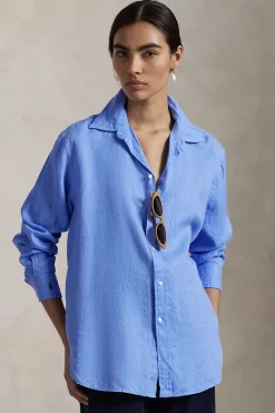 Dames blouse lange mouw blauw