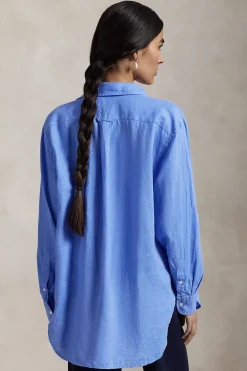 Dames blouse lange mouw blauw