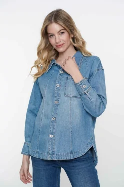 Dames blouse lange mouw blauw