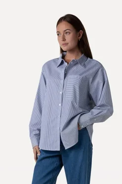 Dames blouse lange mouw blauw