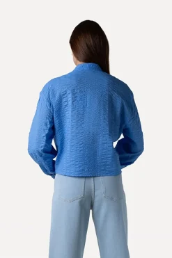 Dames blouse lange mouw blauw