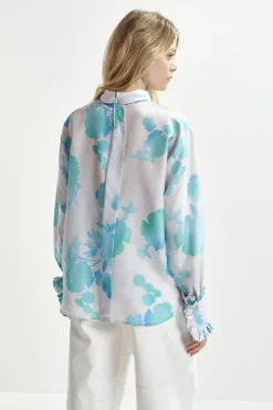 Dames blouse lange mouw blauw