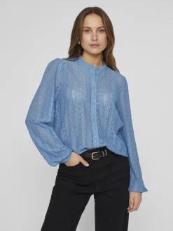 Dames blouse lange mouw blauw
