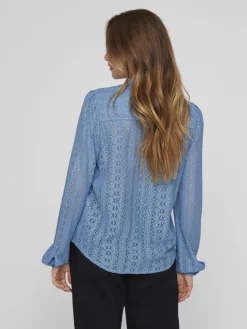 Dames blouse lange mouw blauw
