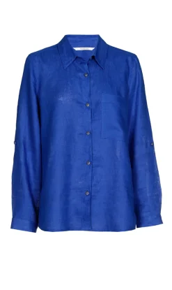 Dames blouse lange mouw blauw