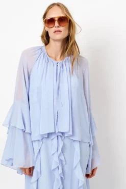 Dames blouse lange mouw blauw