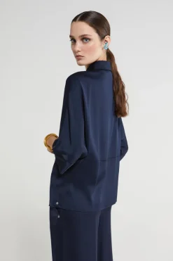 Dames blouse lange mouw blauw