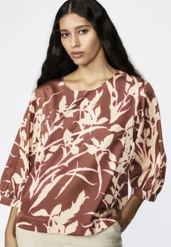 Dames blouse lange mouw bruin