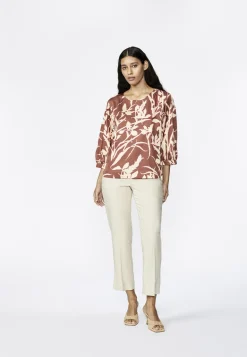 Dames blouse lange mouw bruin