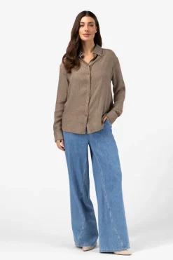 Dames blouse lange mouw bruin