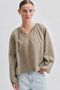 Dames blouse lange mouw bruin
