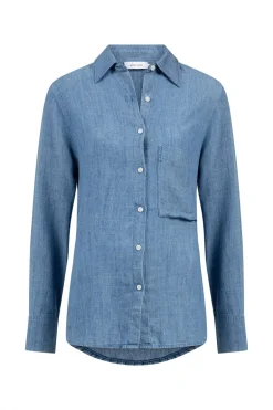 Dames blouse lange mouw blauw