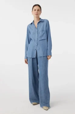 Dames blouse lange mouw blauw