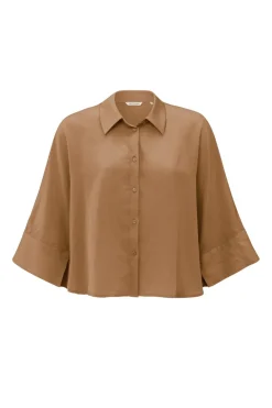 Dames blouse lange mouw bruin