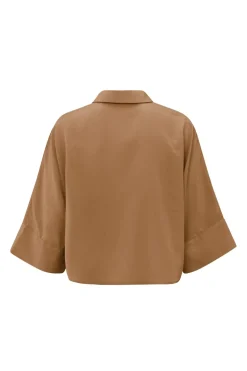 Dames blouse lange mouw bruin