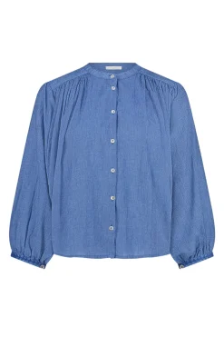 Dames blouse lange mouw blauw