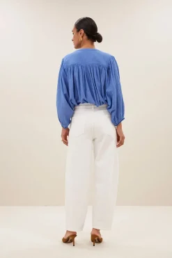 Dames blouse lange mouw blauw