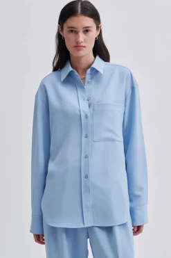 Dames blouse lange mouw blauw