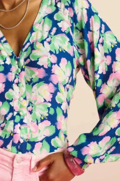 Dames blouse lange mouw blauw