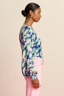 Dames blouse lange mouw blauw
