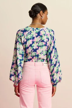 Dames blouse lange mouw blauw