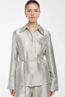 Dames blouse lange mouw grijs