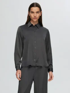 Dames blouse lange mouw grijs