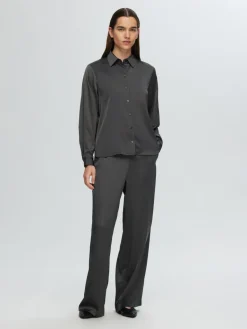 Dames blouse lange mouw grijs