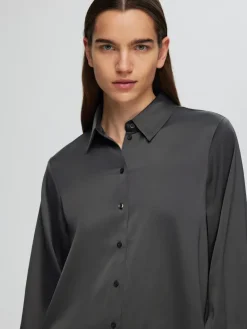 Dames blouse lange mouw grijs
