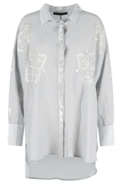 Dames blouse lange mouw grijs