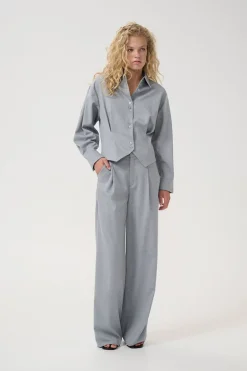 Dames blouse lange mouw grijs