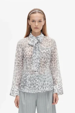 Dames blouse lange mouw grijs