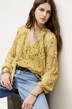 Dames blouse lange mouw geel