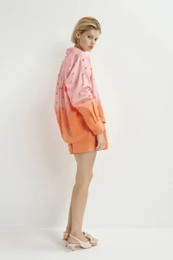 Dames blouse lange mouw oranje