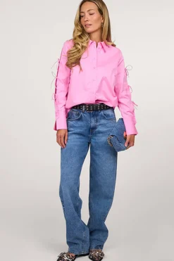 Dames blouse lange mouw rose