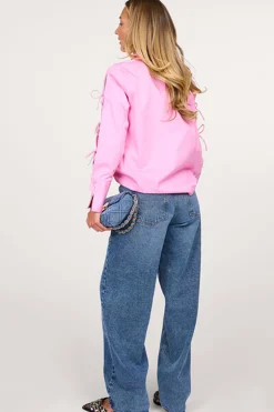 Dames blouse lange mouw rose
