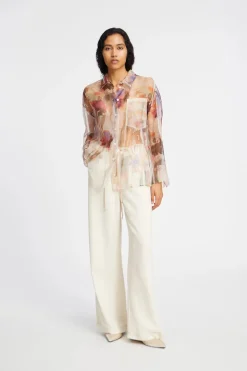 Dames blouse lange mouw rose