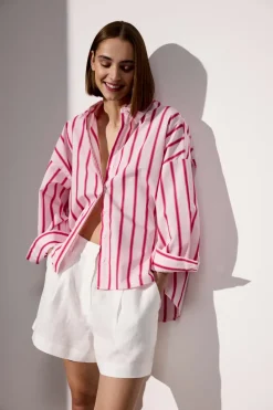 Dames blouse lange mouw rose