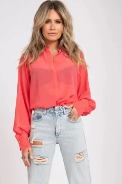 Dames blouse lange mouw rood