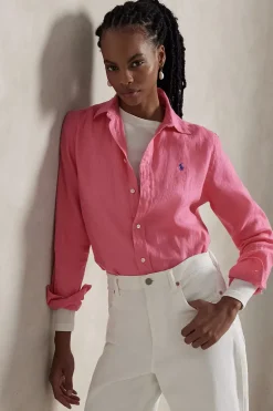 Dames blouse lange mouw rose
