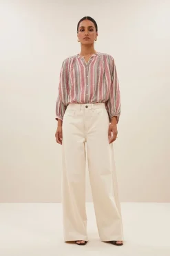 Dames blouse lange mouw rose
