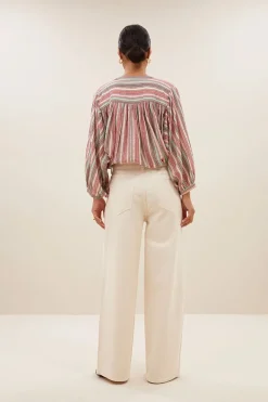 Dames blouse lange mouw rose