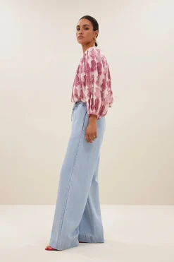 Dames blouse lange mouw rose