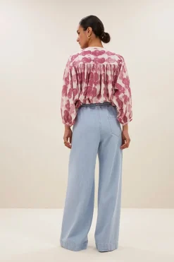 Dames blouse lange mouw rose