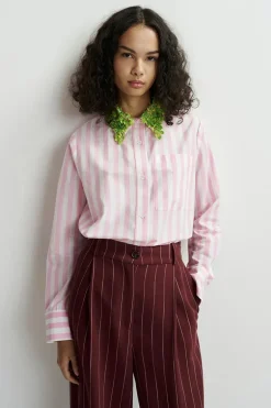 Dames blouse lange mouw rose