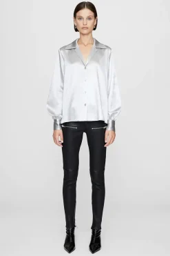 Dames blouse lange mouw zilver